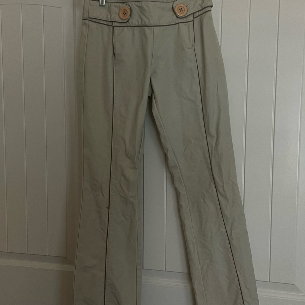 Beige Wide-Leg Pants with Button Detail